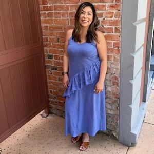 Blue Ruffle Midi Dress